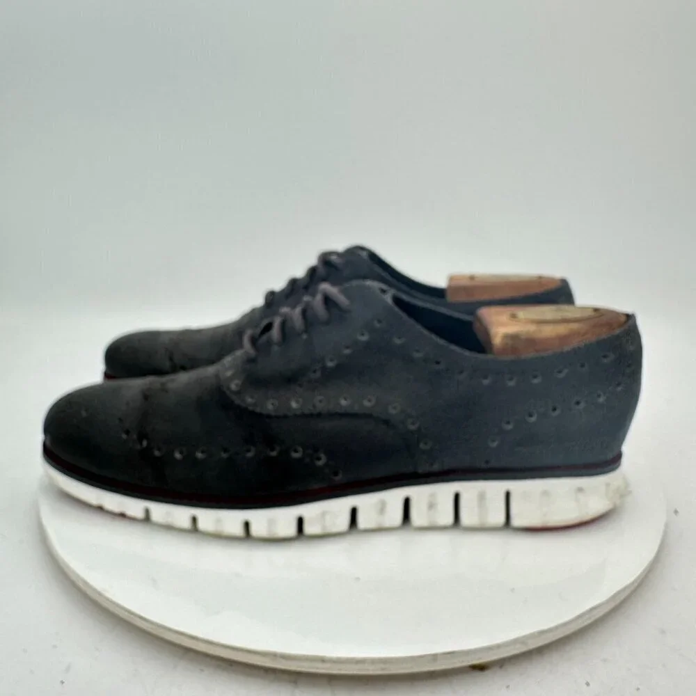 Cole Haan Zerogrand Men Size 8.5M Black Suede Wingtip Oxford Dress Shoes